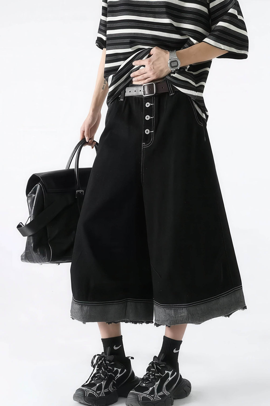 Button-Fly Cropped Jeans - Streetwear Washed Wide Leg Pants - URBANPICK FASHION
