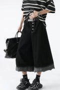 Button-Fly Cropped Jeans - Streetwear Washed Wide Leg Pants - URBANPICK FASHION
