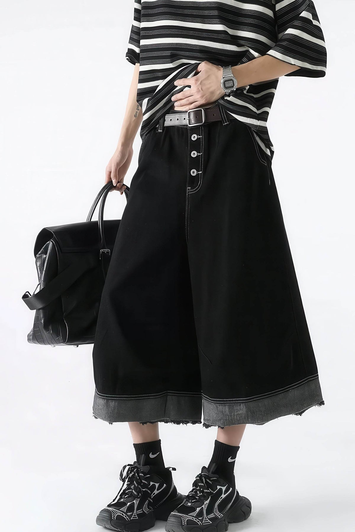 Button-Fly Cropped Jeans - Streetwear Washed Wide Leg Pants - URBANPICK FASHION