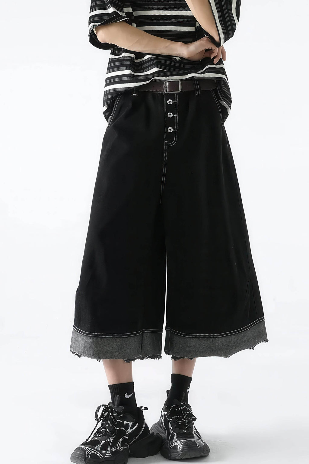 Button-Fly Cropped Jeans - Streetwear Washed Wide Leg Pants - URBANPICK FASHION