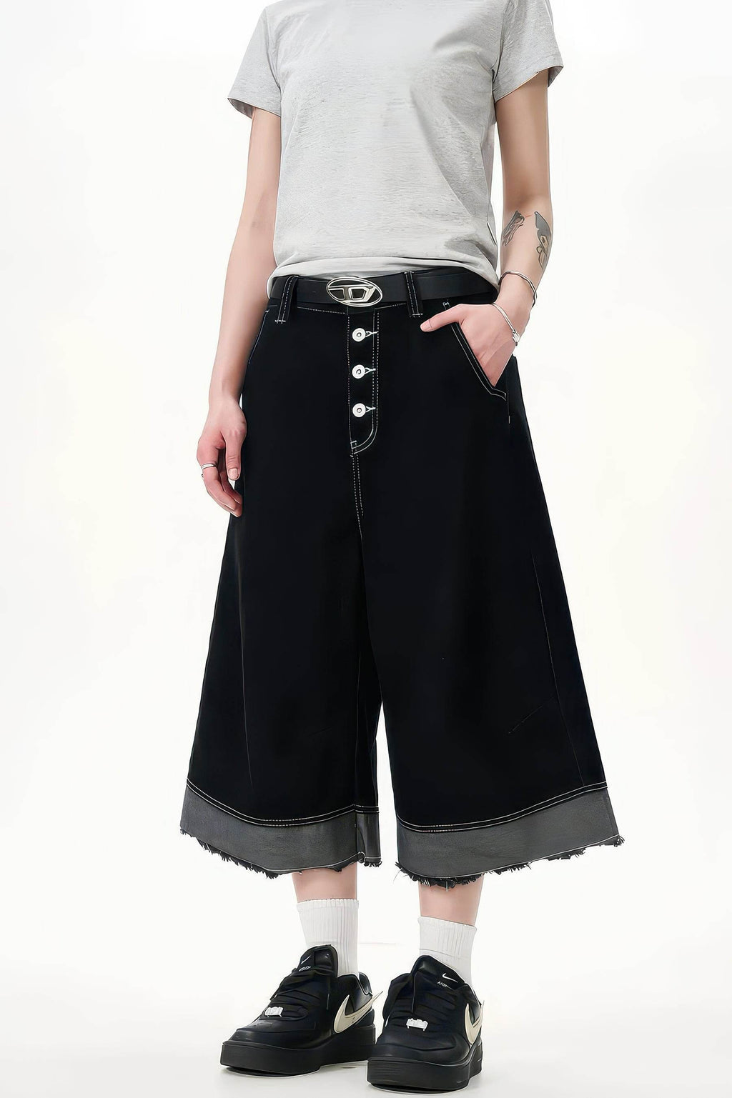Button-Fly Cropped Jeans - Streetwear Washed Wide Leg Pants - URBANPICK FASHION