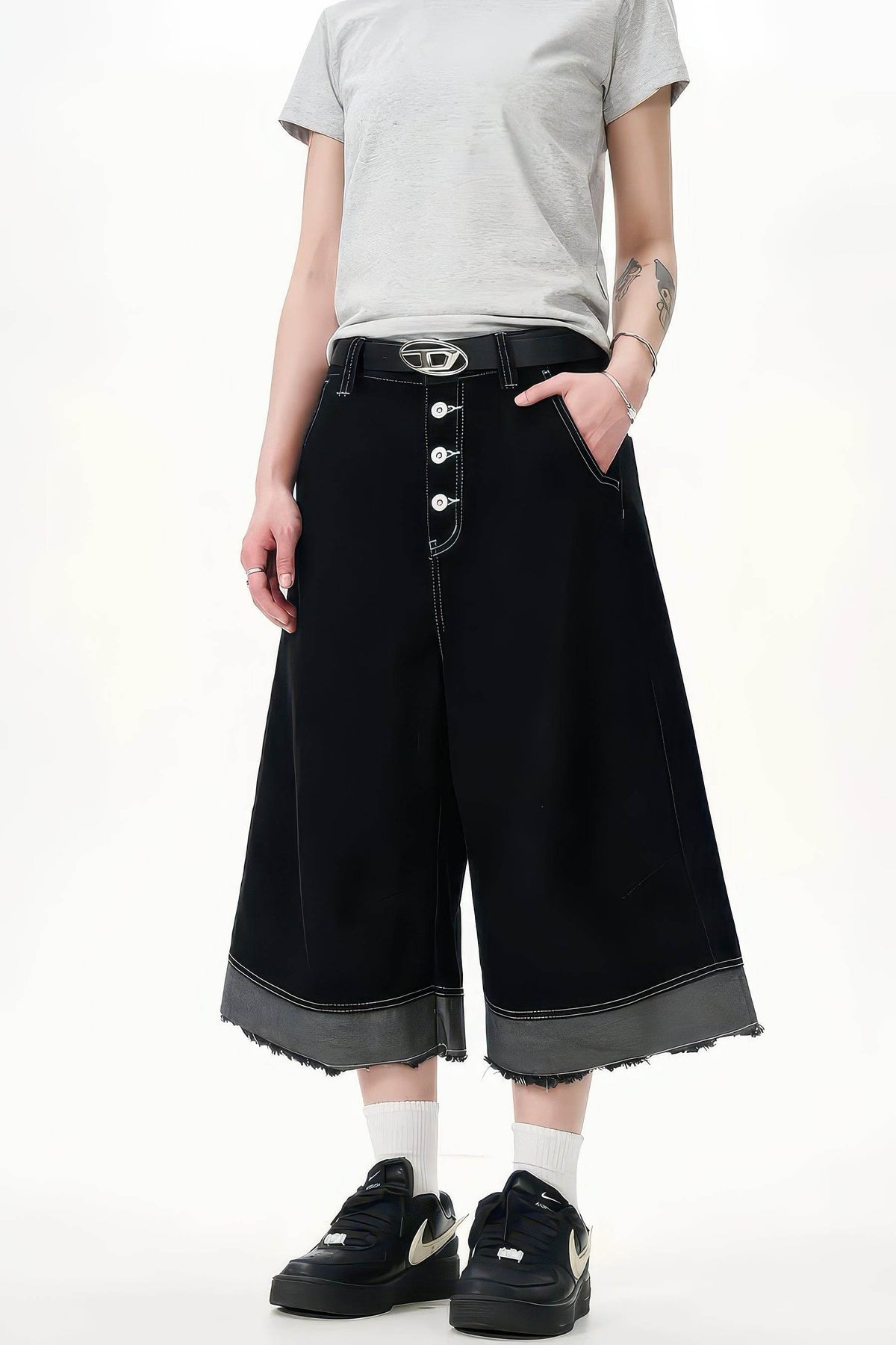 Button-Fly Cropped Jeans - Streetwear Washed Wide Leg Pants - URBANPICK FASHION