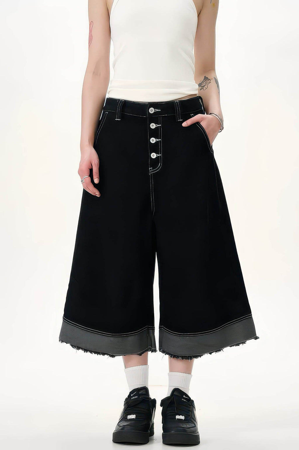 Button-Fly Cropped Jeans - Streetwear Washed Wide Leg Pants - URBANPICK FASHION