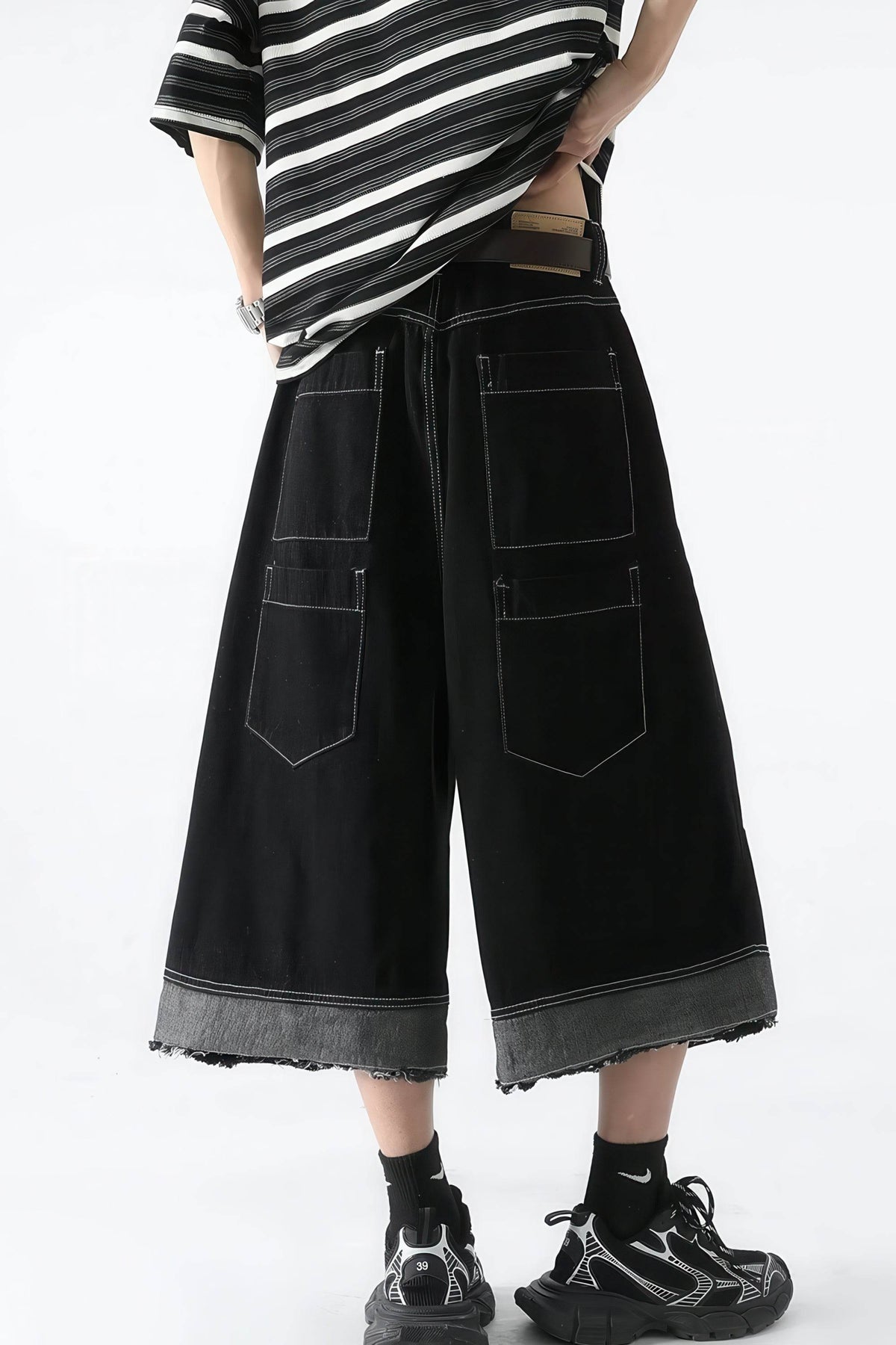 Button-Fly Cropped Jeans - Streetwear Washed Wide Leg Pants - URBANPICK FASHION