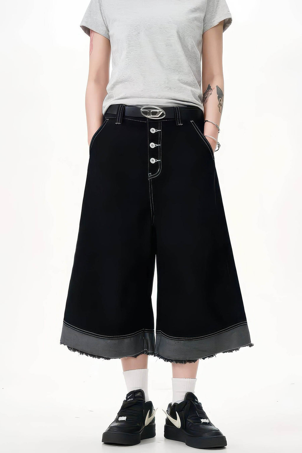 Button-Fly Cropped Jeans - Streetwear Washed Wide Leg Pants - URBANPICK FASHION