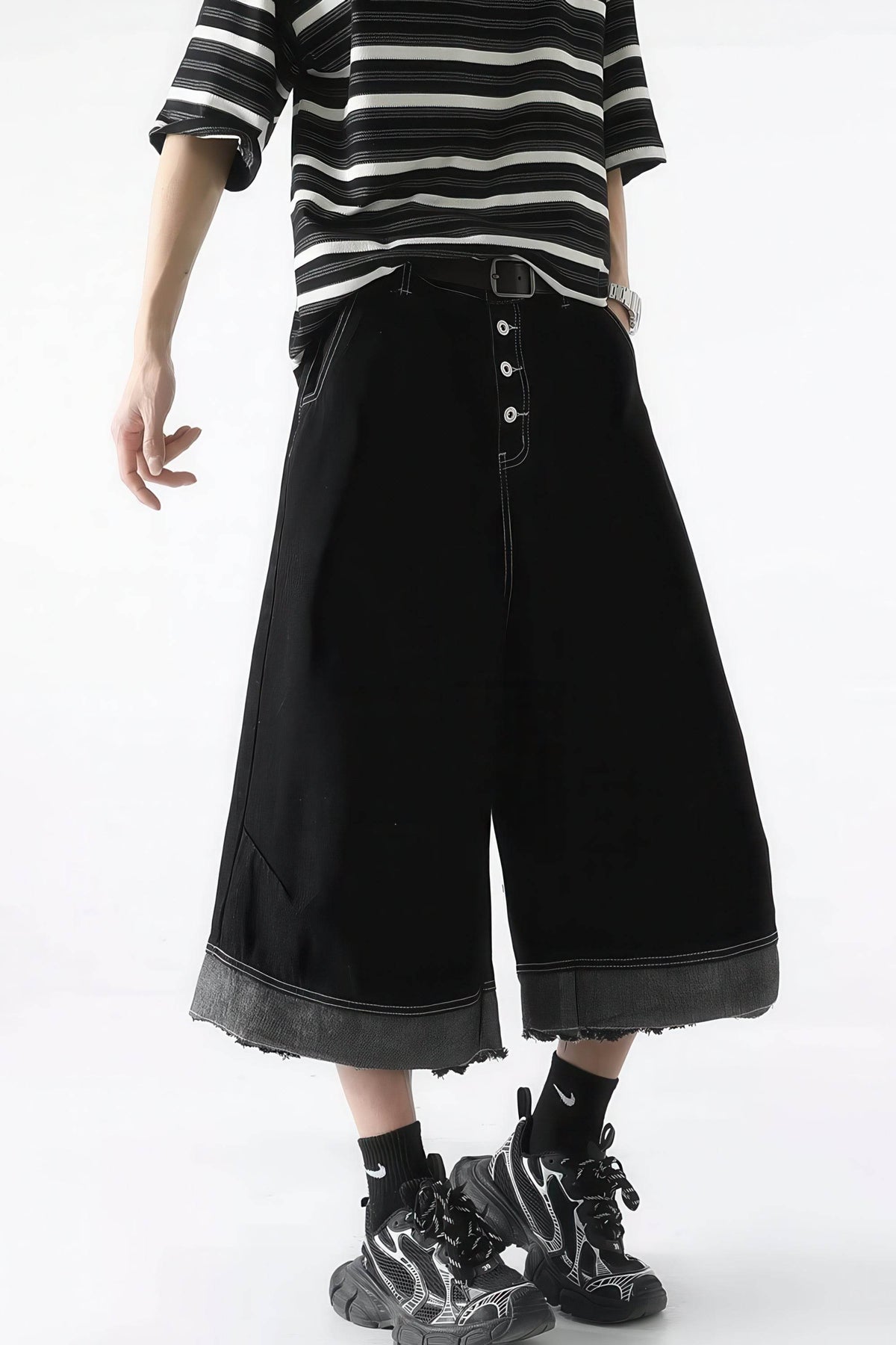 Button-Fly Cropped Jeans - Streetwear Washed Wide Leg Pants - URBANPICK FASHION