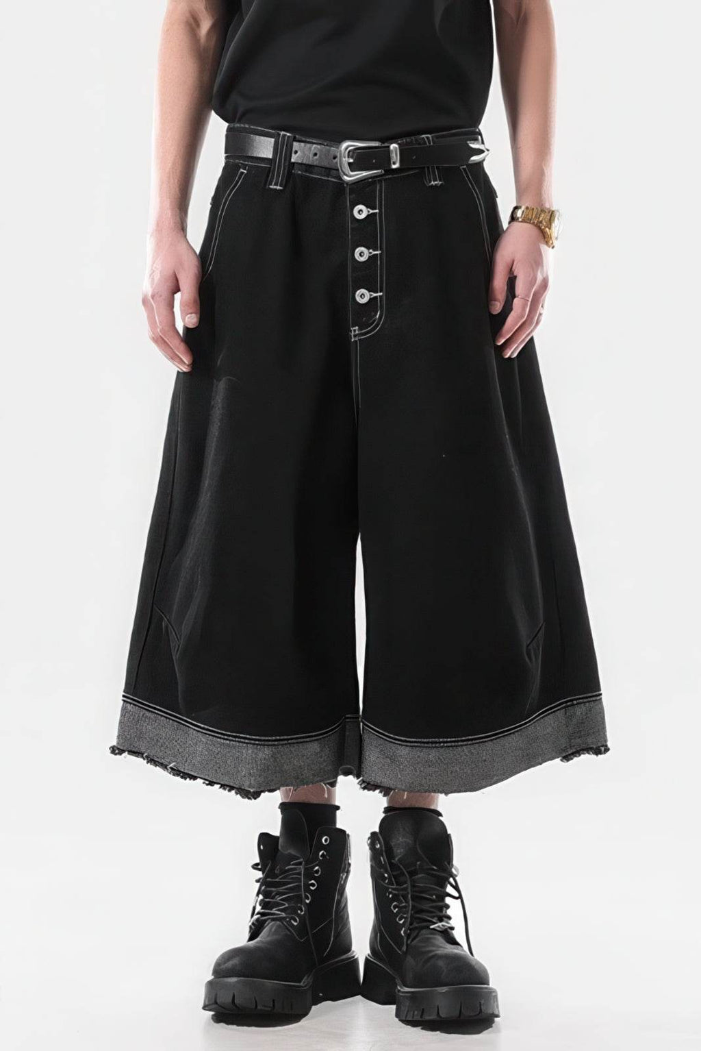 Button-Fly Cropped Jeans - Streetwear Washed Wide Leg Pants - URBANPICK FASHION