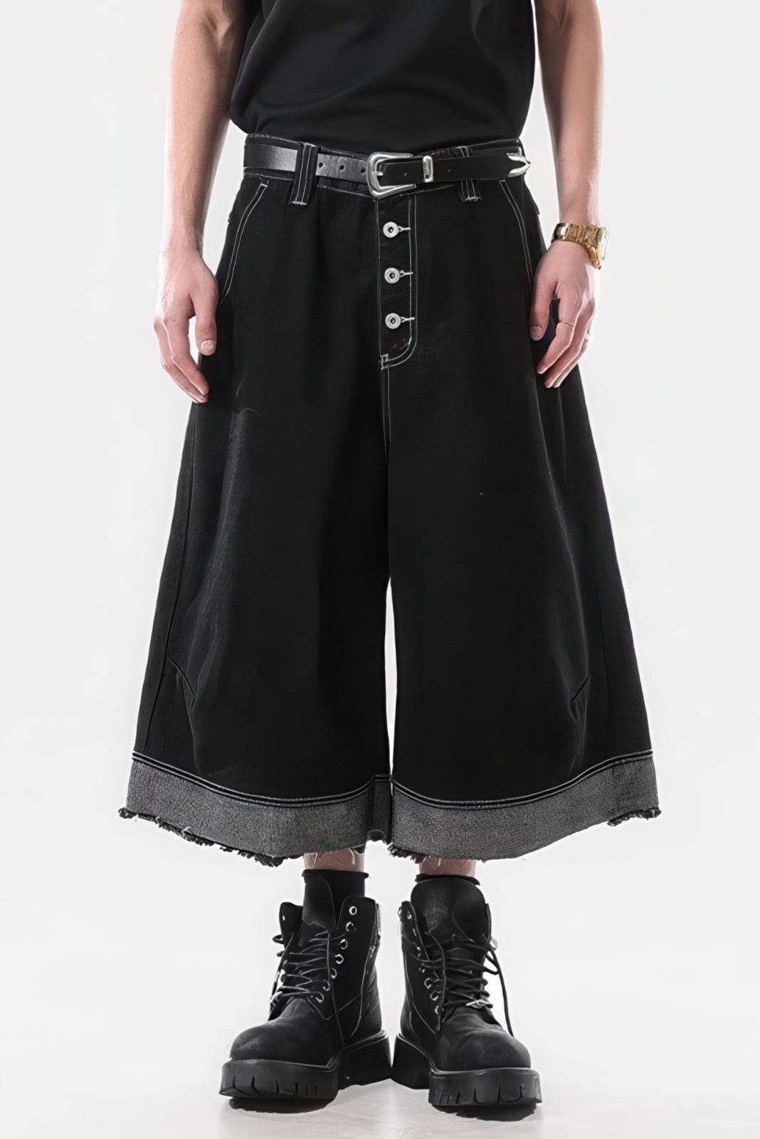 Button-Fly Cropped Jeans - Streetwear Washed Wide Leg Pants - URBANPICK FASHION