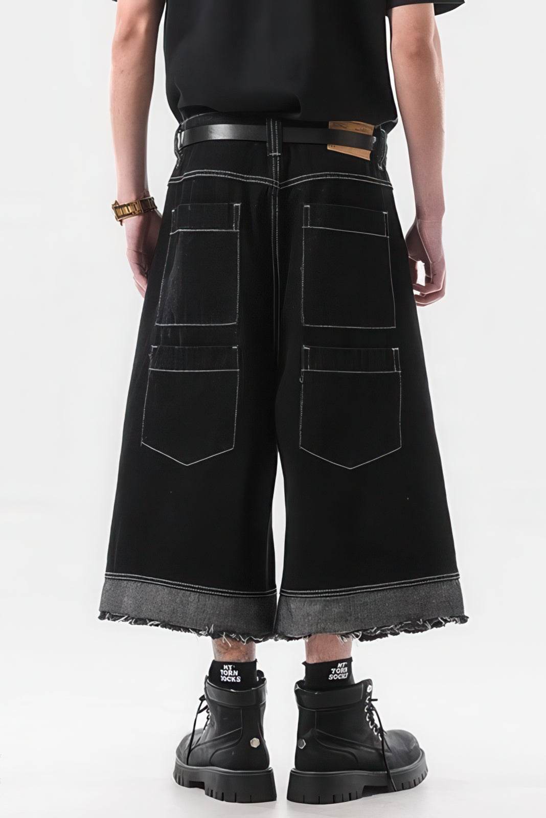 Button-Fly Cropped Jeans - Streetwear Washed Wide Leg Pants - URBANPICK FASHION
