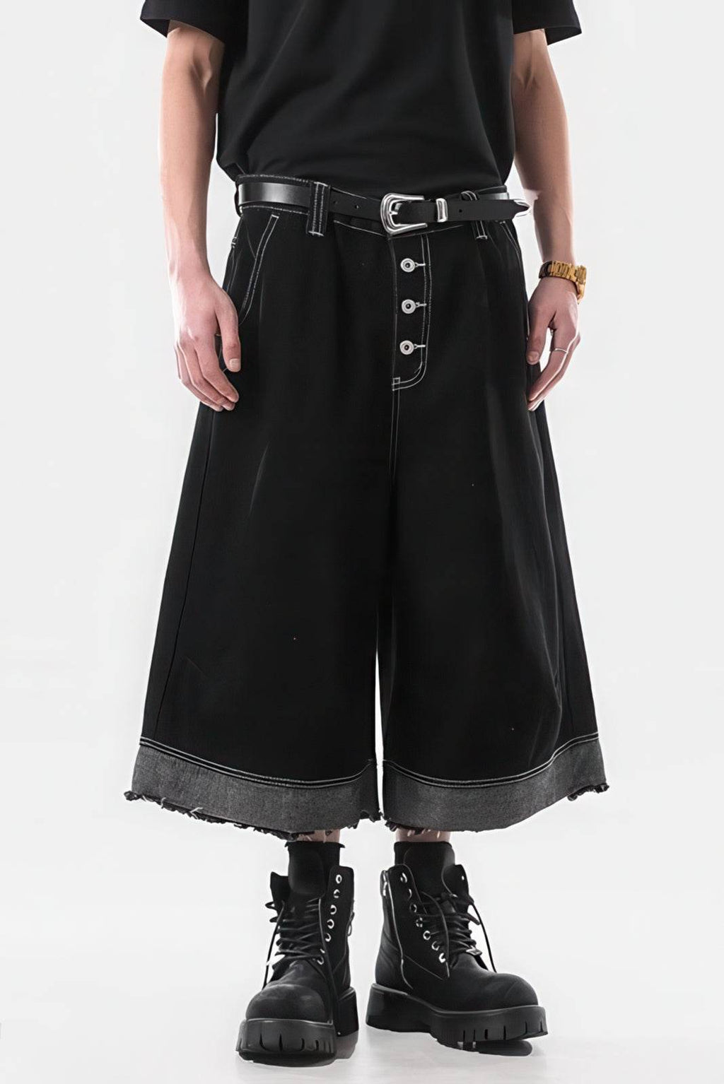 Button-Fly Cropped Jeans - Streetwear Washed Wide Leg Pants - URBANPICK FASHION