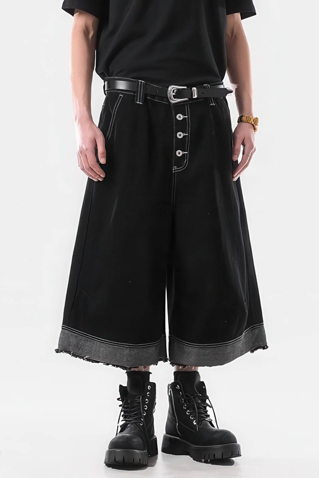 Button-Fly Cropped Jeans - Streetwear Washed Wide Leg Pants - URBANPICK FASHION