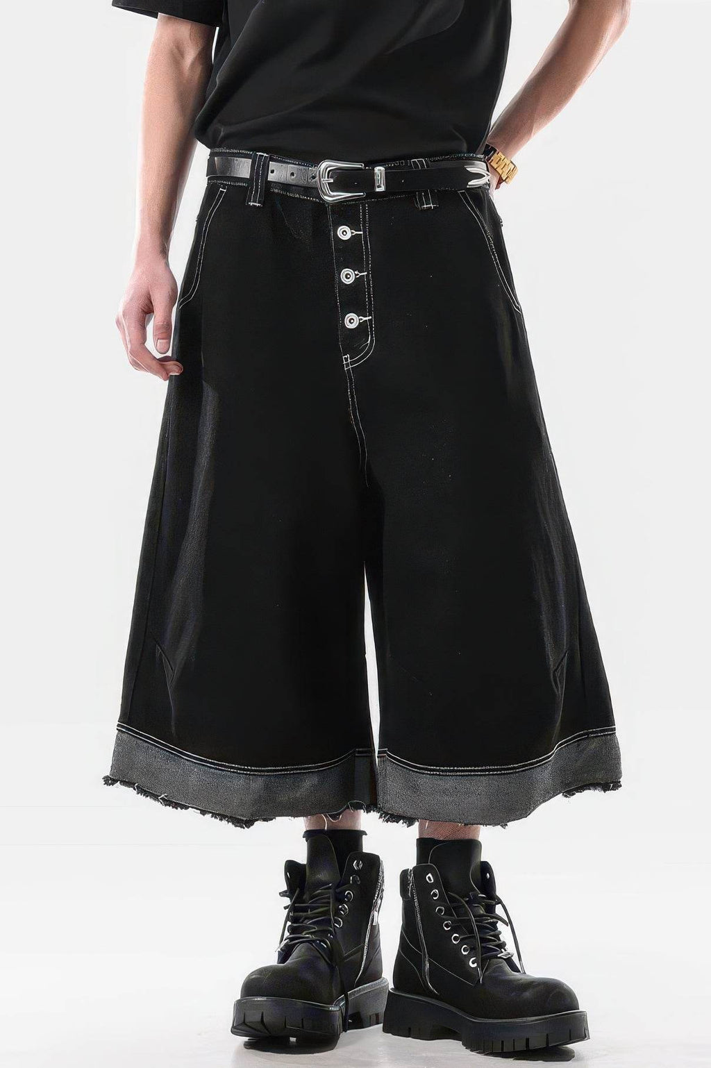 Button-Fly Cropped Jeans - Streetwear Washed Wide Leg Pants - URBANPICK FASHION
