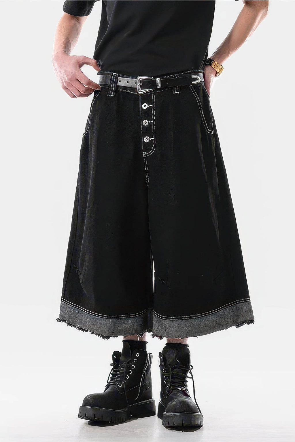 Button-Fly Cropped Jeans - Streetwear Washed Wide Leg Pants - URBANPICK FASHION