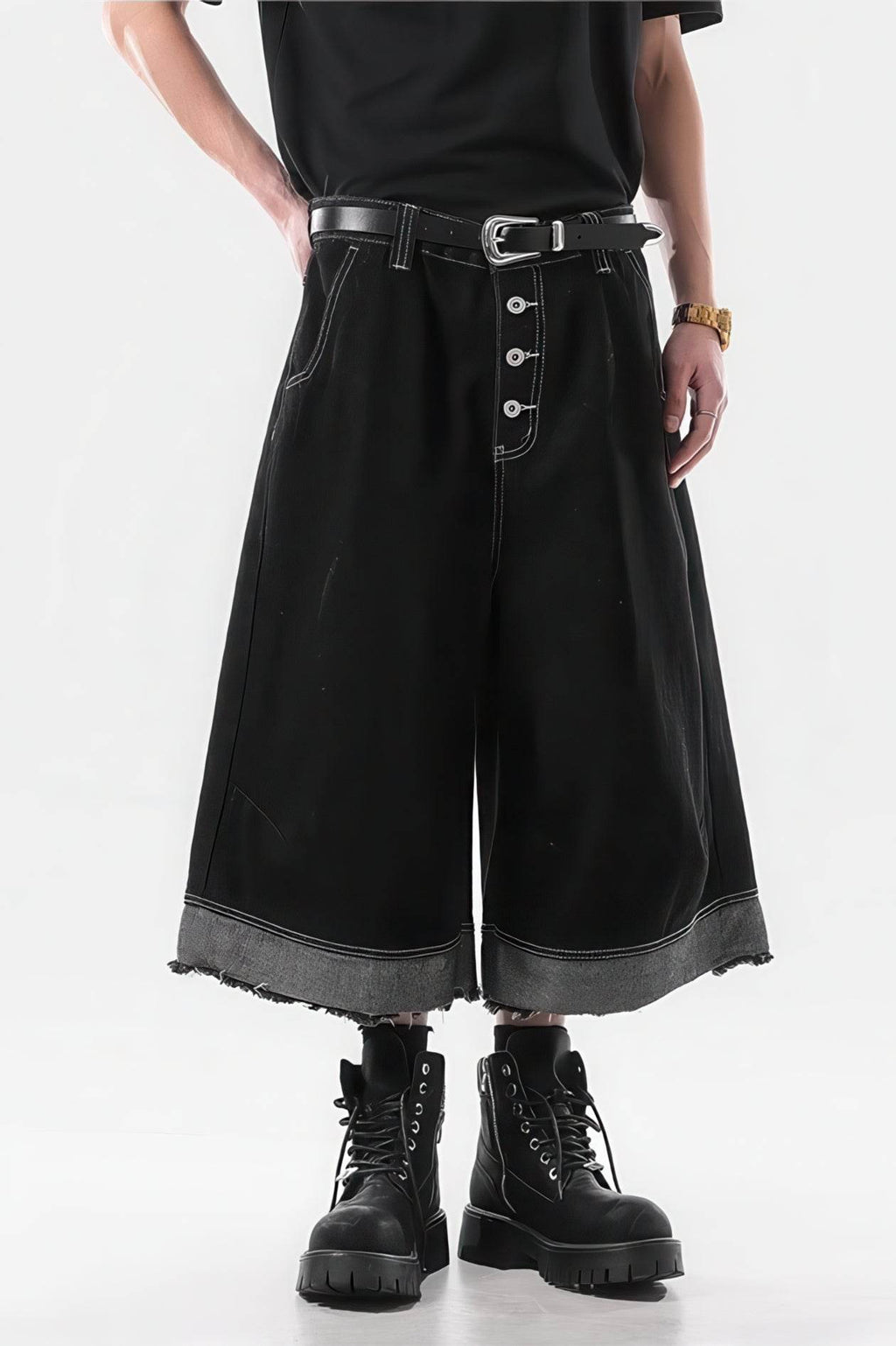 Button-Fly Cropped Jeans - Streetwear Washed Wide Leg Pants - URBANPICK FASHION