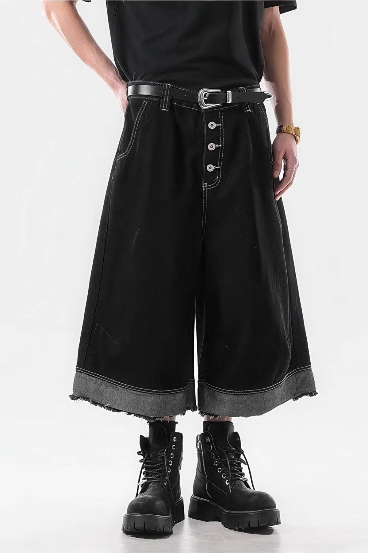 Button-Fly Cropped Jeans - Streetwear Washed Wide Leg Pants - URBANPICK FASHION