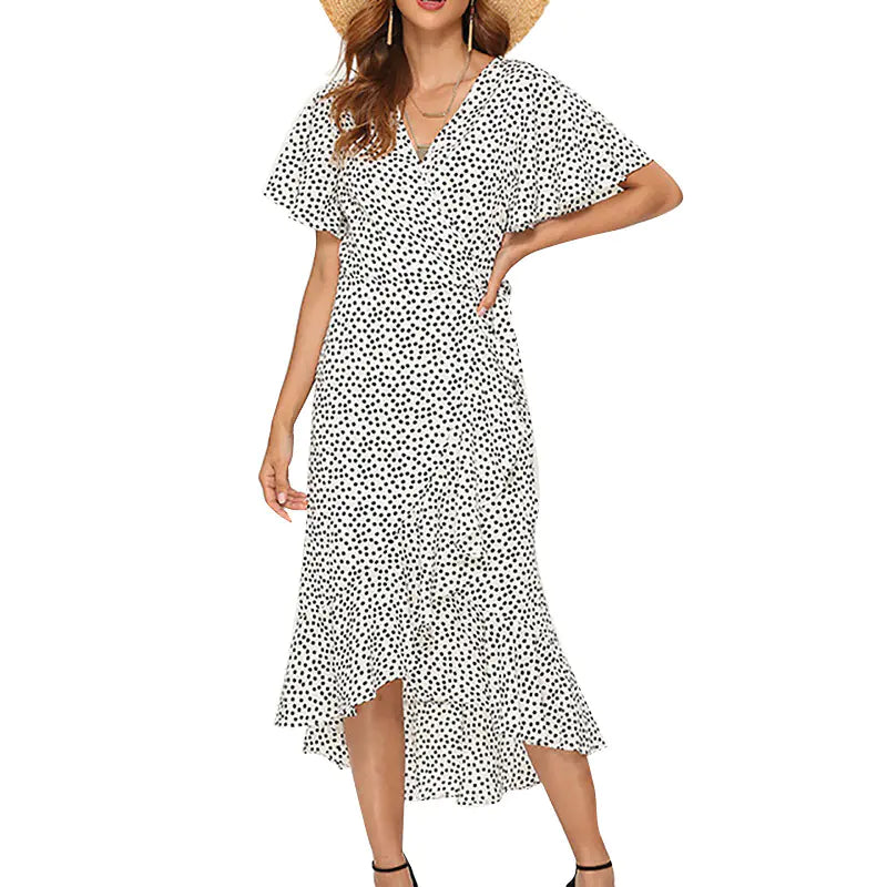 Summer Floral High-Waist V-Neck Chiffon Dress - URBANPICK FASHION