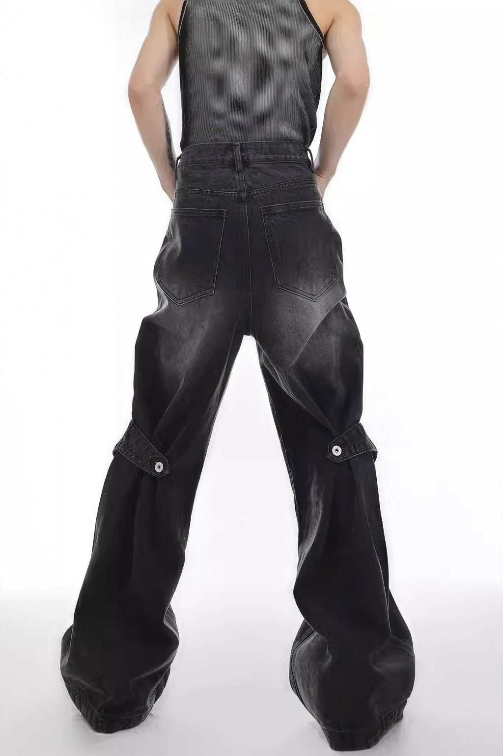 Distressed Denim Patchwork Jeans - Convertible Flare Design - URBANPICK FASHION