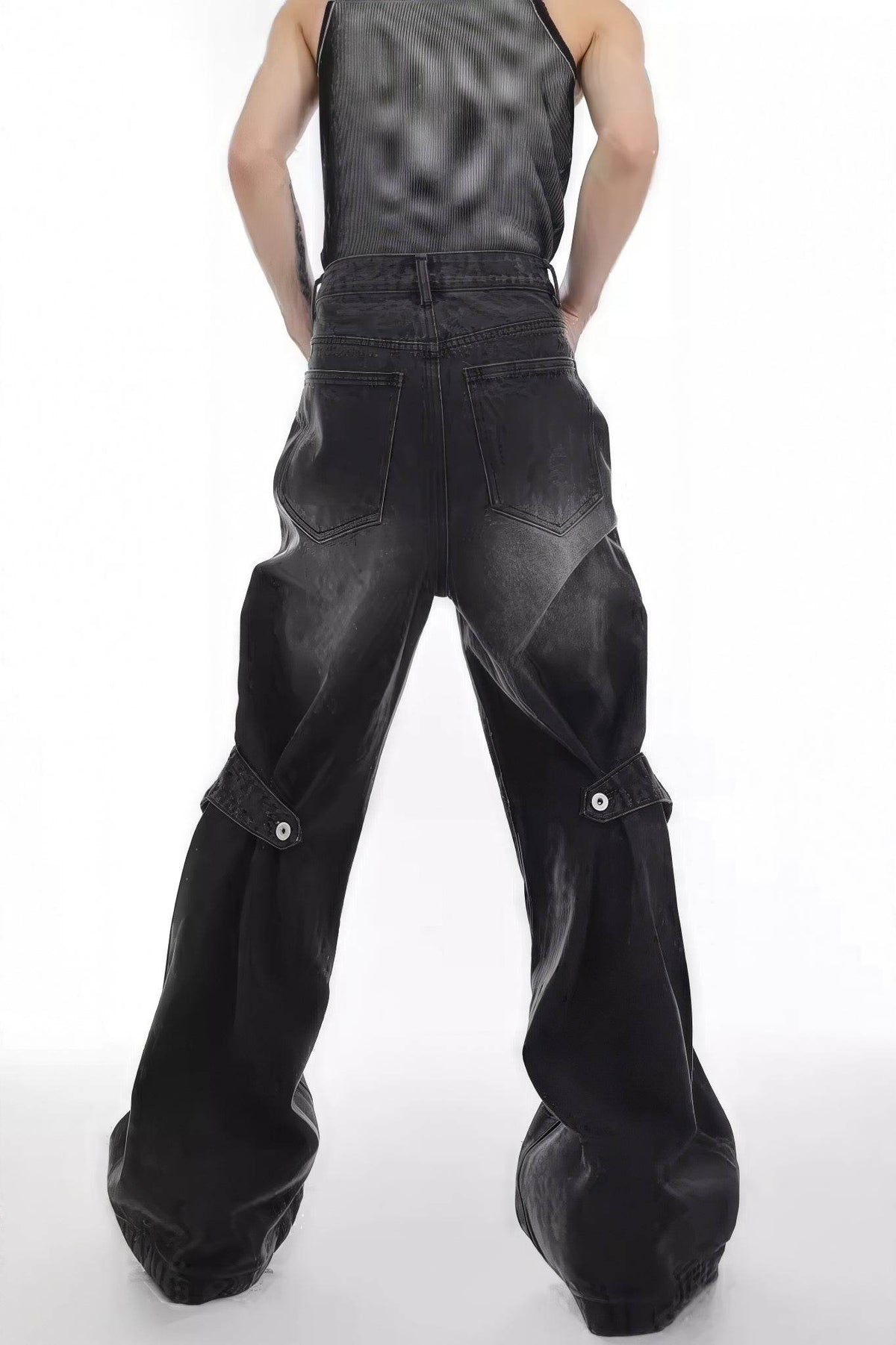 Distressed Denim Patchwork Jeans - Convertible Flare Design - URBANPICK FASHION