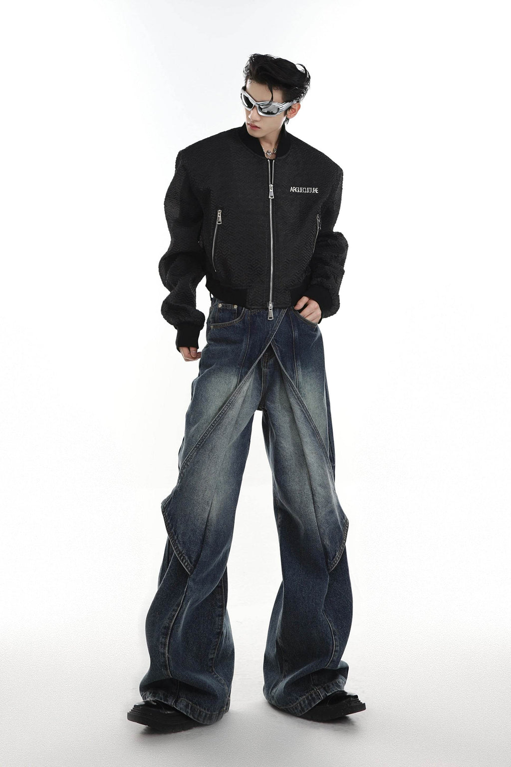 Distressed Denim Patchwork Jeans - Convertible Flare Design - URBANPICK FASHION
