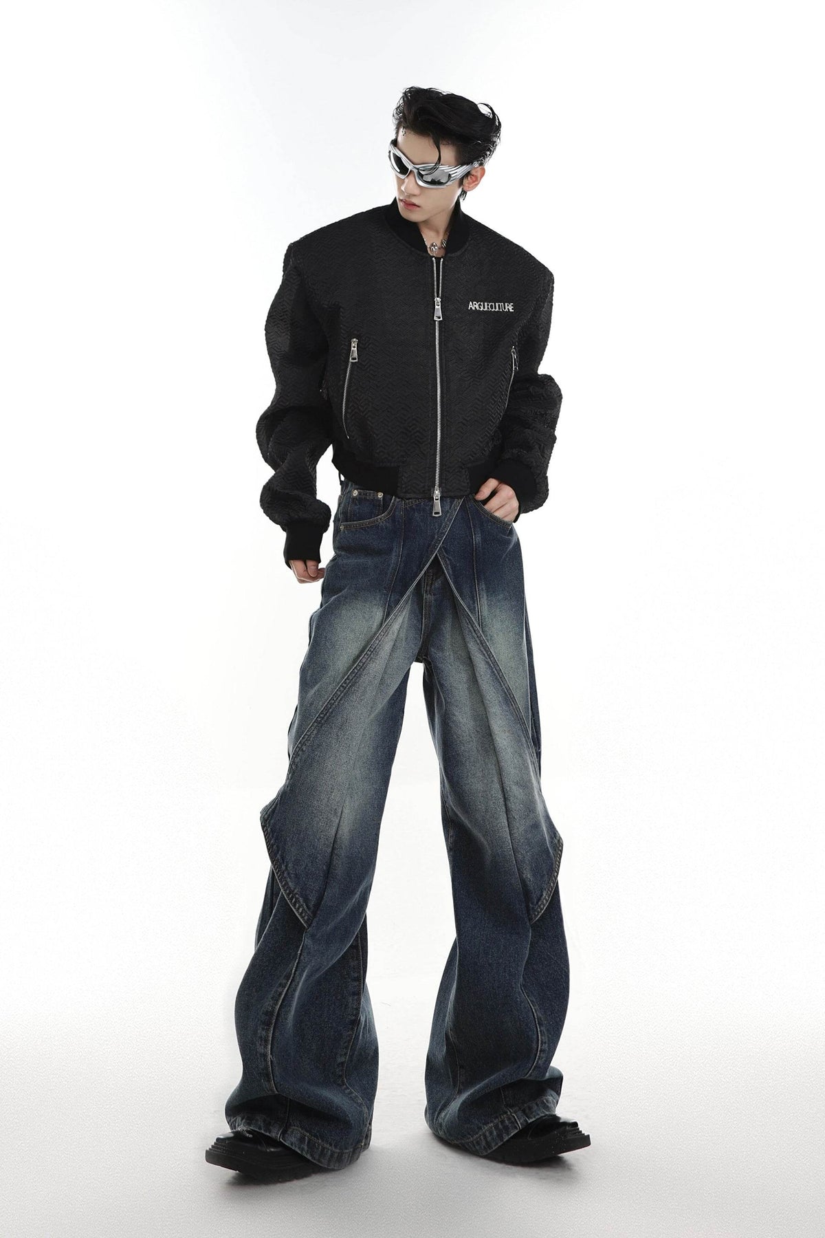 Distressed Denim Patchwork Jeans - Convertible Flare Design - URBANPICK FASHION