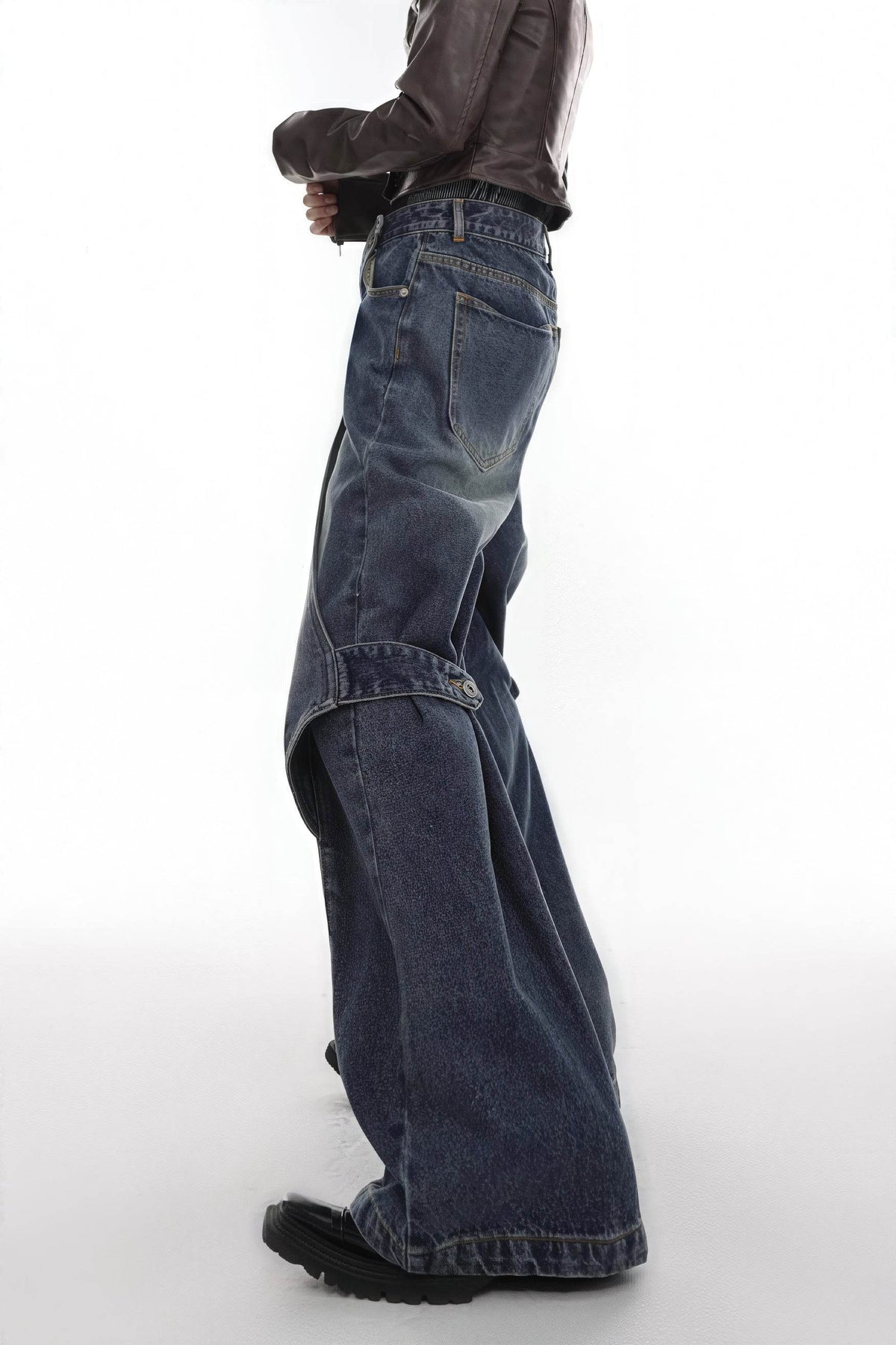 Distressed Denim Patchwork Jeans - Convertible Flare Design - URBANPICK FASHION