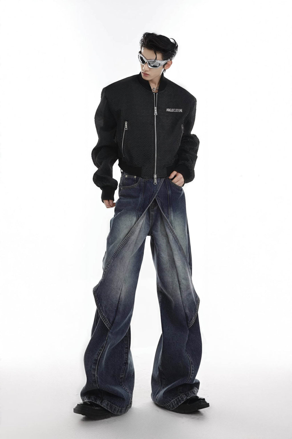Distressed Denim Patchwork Jeans - Convertible Flare Design - URBANPICK FASHION