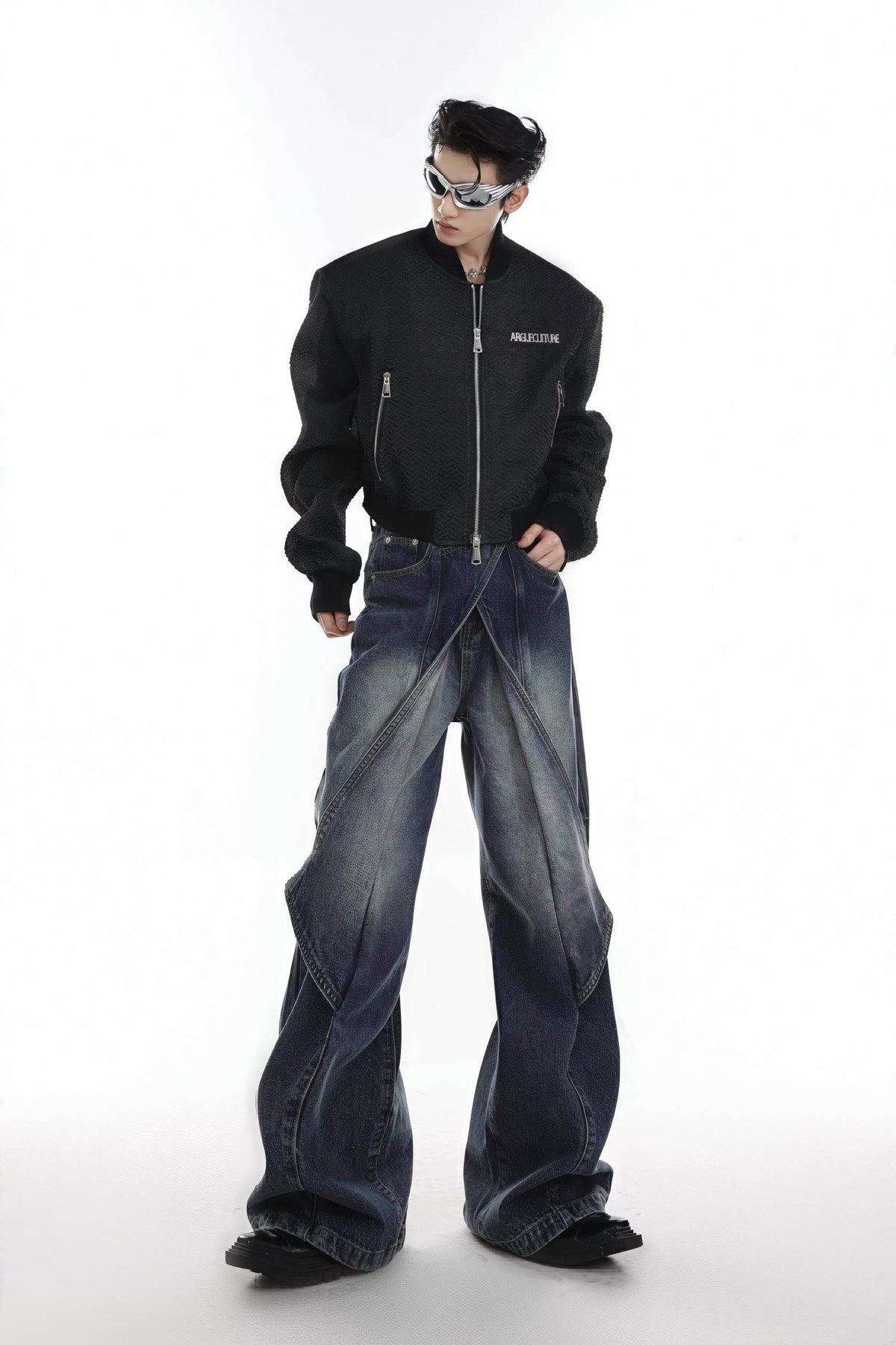 Distressed Denim Patchwork Jeans - Convertible Flare Design - URBANPICK FASHION