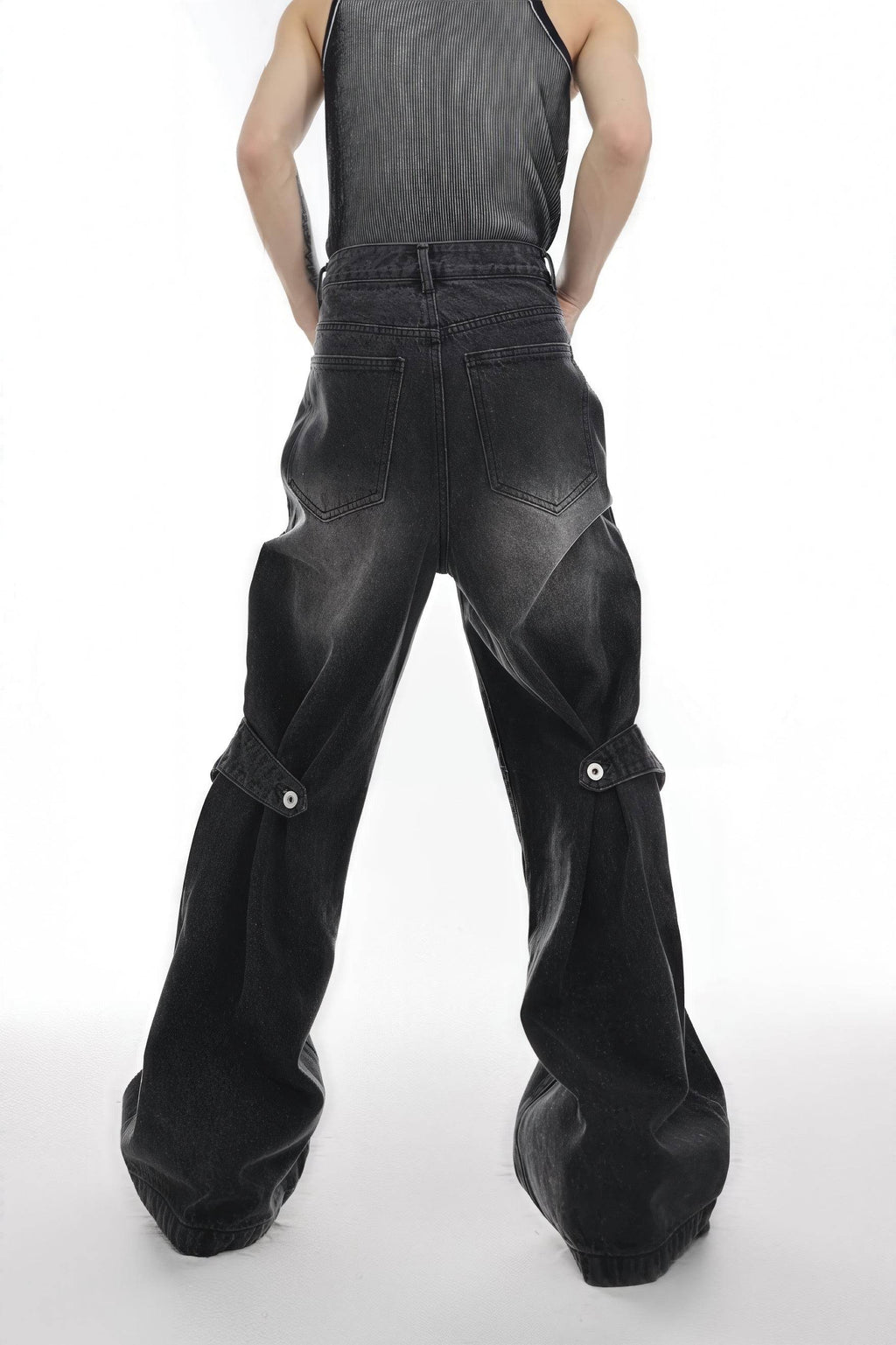 Distressed Denim Patchwork Jeans - Convertible Flare Design - URBANPICK FASHION