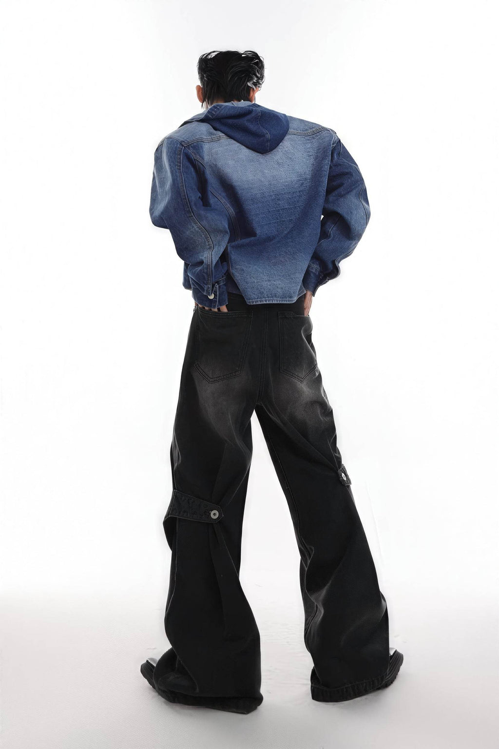 Distressed Denim Patchwork Jeans - Convertible Flare Design - URBANPICK FASHION