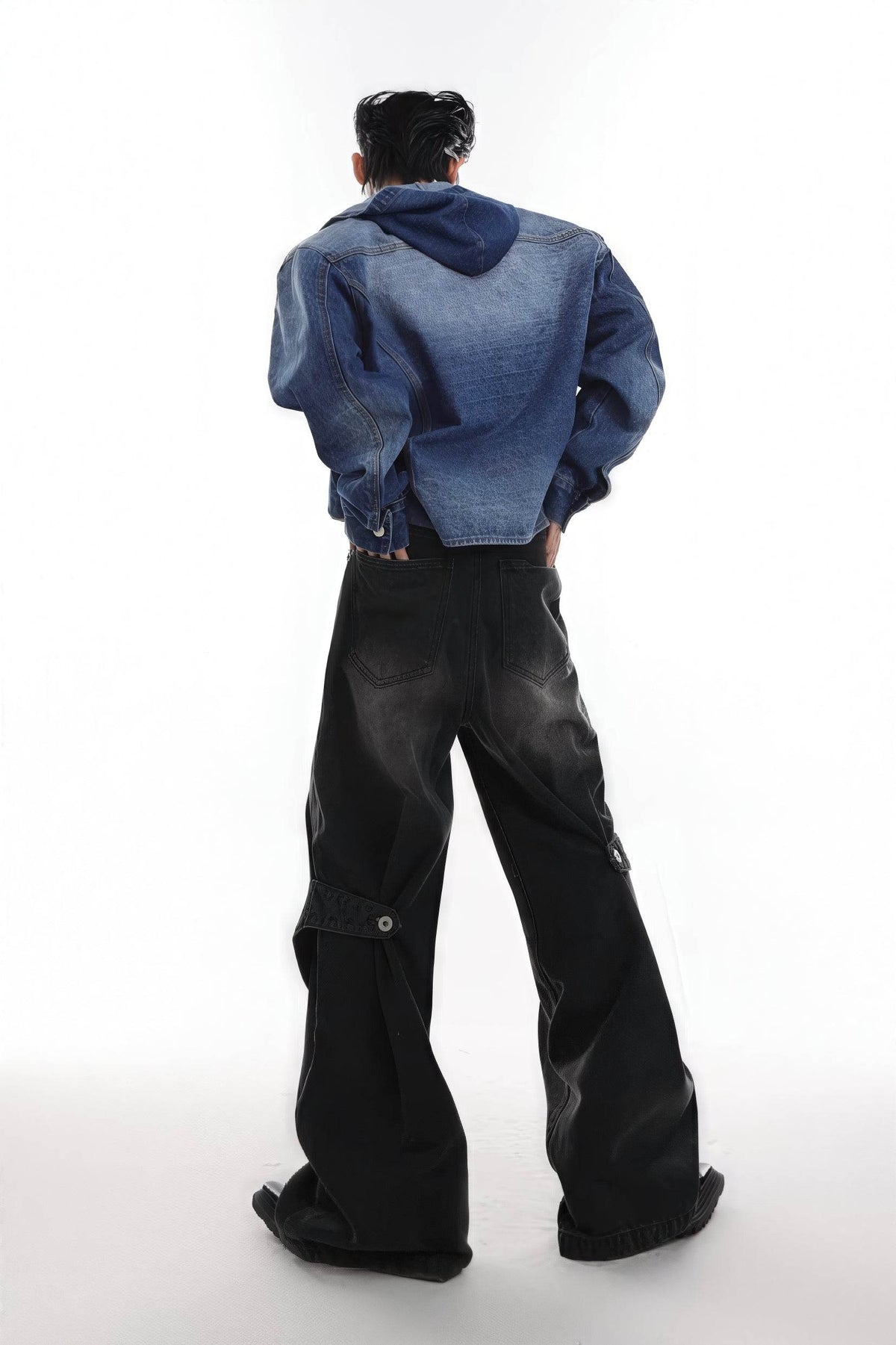 Distressed Denim Patchwork Jeans - Convertible Flare Design - URBANPICK FASHION
