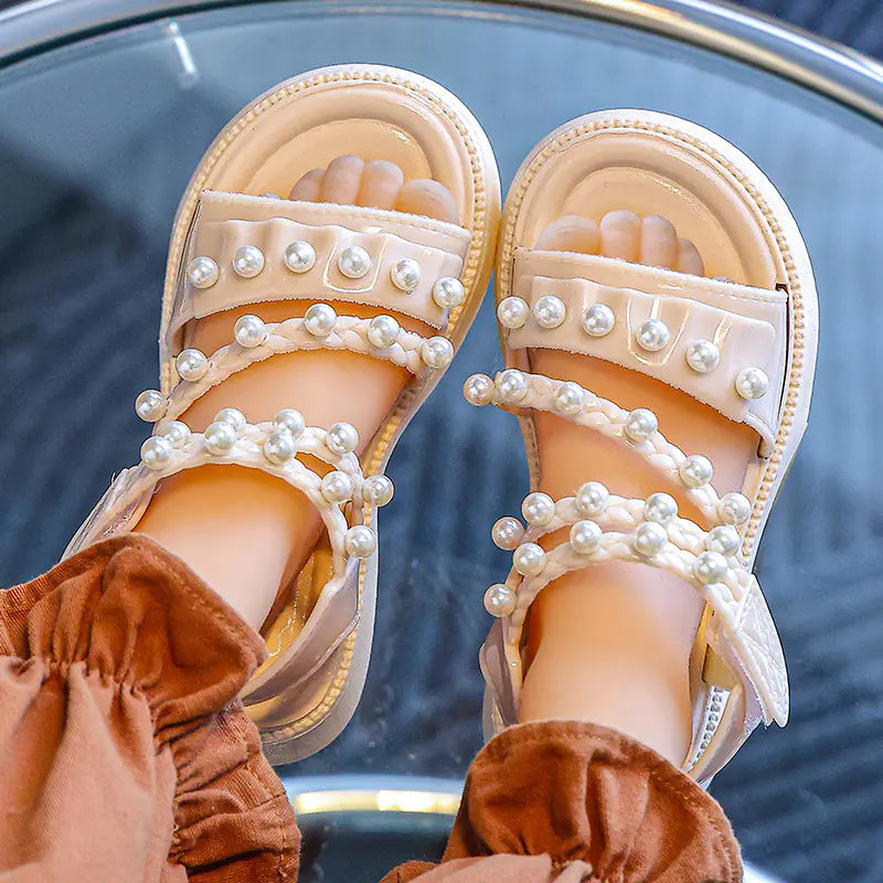 Girls' Summer Sandals with Pearls - Non-Slip Princess Shoes - URBANPICK FASHION