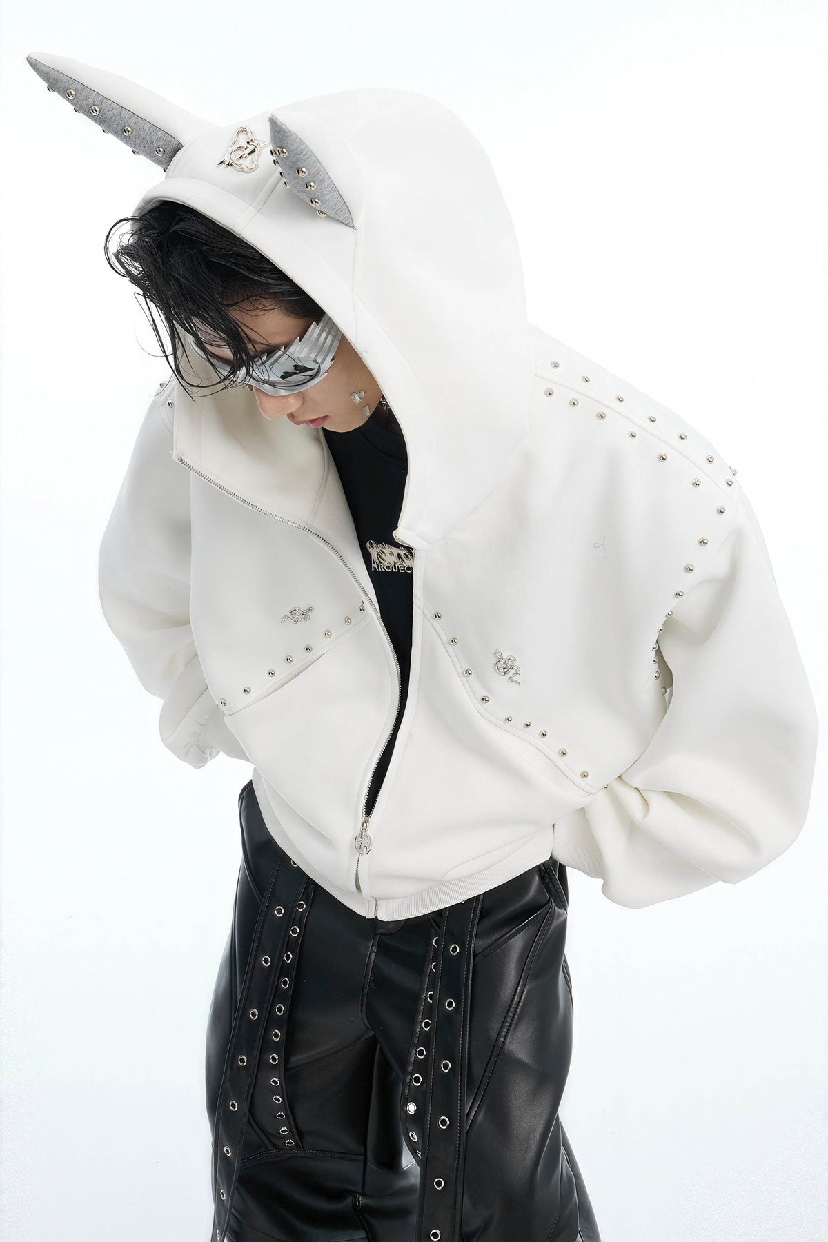 Doberman Dog Hooded Jacket with Rivet Accents - URBANPICK FASHION
