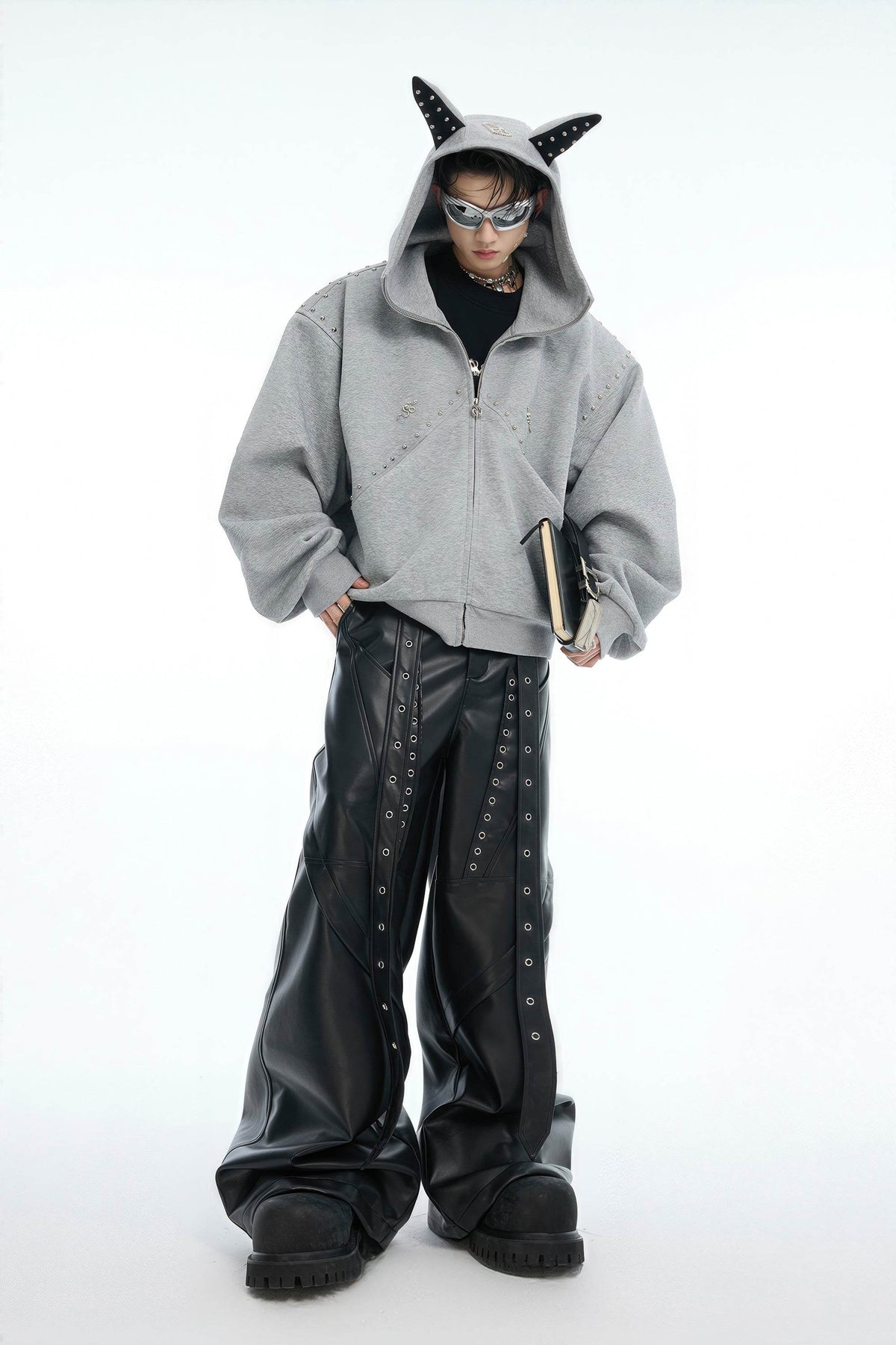 Doberman Dog Hooded Jacket with Rivet Accents