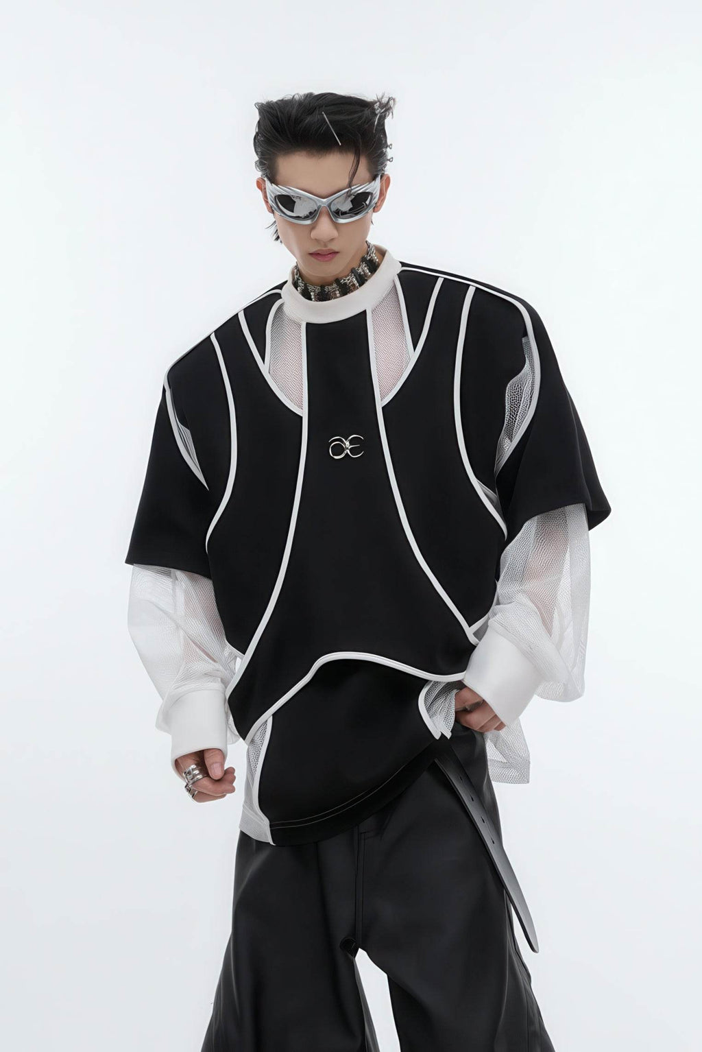 Deconstructed Split Hoodie - Heavyweight Metal Trim with Shoulder Pads - URBANPICK FASHION
