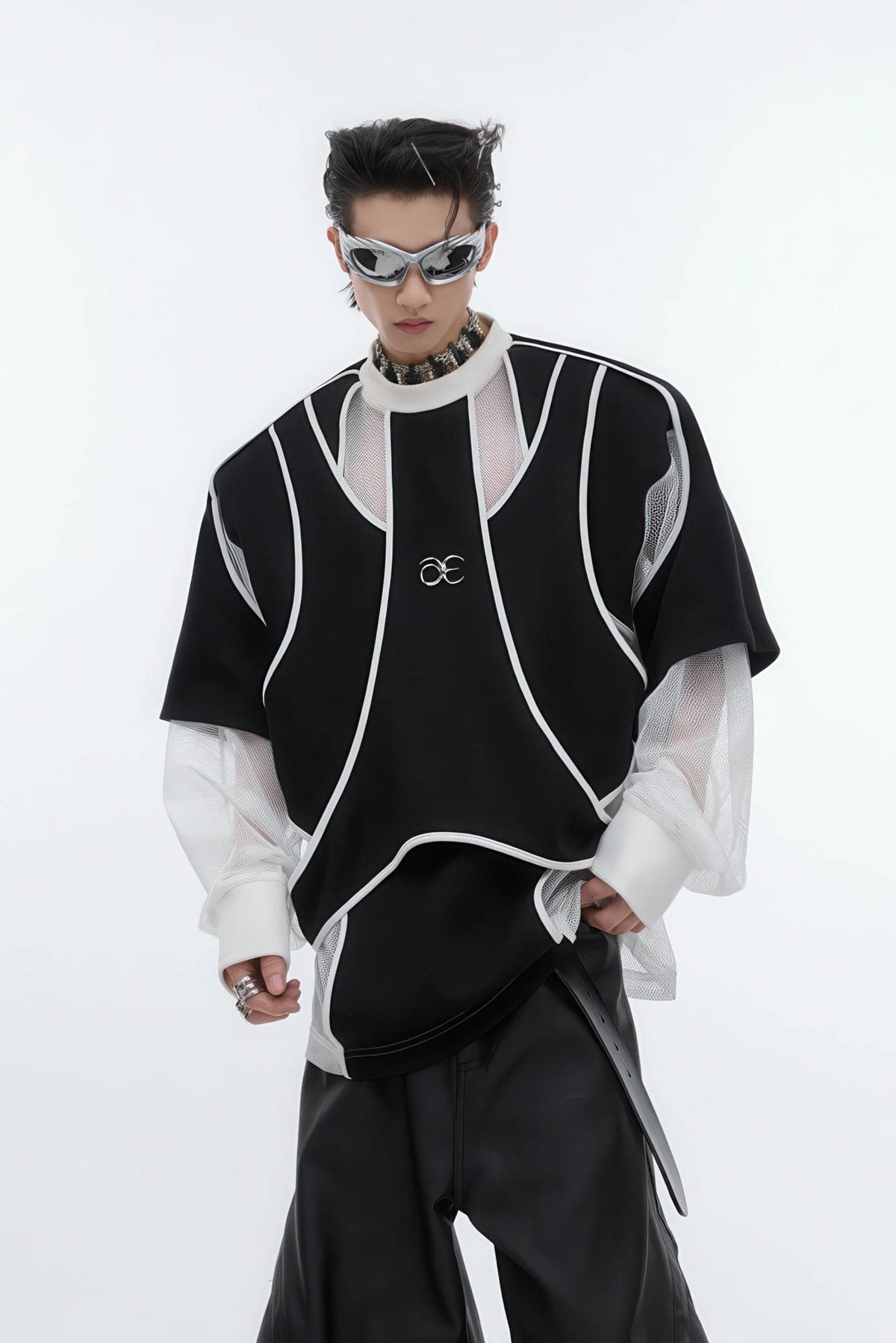Deconstructed Split Hoodie - Heavyweight Metal Trim with Shoulder Pads - URBANPICK FASHION