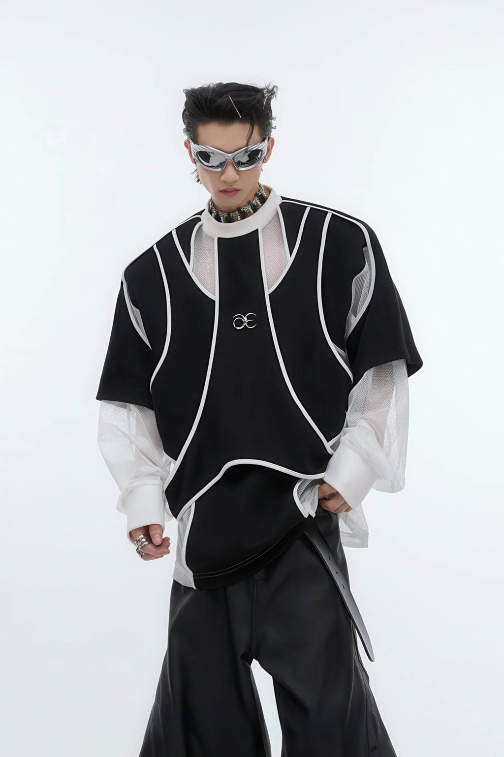 Deconstructed Split Hoodie - Heavyweight Metal Trim with Shoulder Pads - URBANPICK FASHION