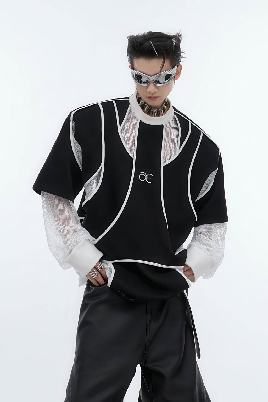 Deconstructed Split Hoodie - Heavyweight Metal Trim with Shoulder Pads - URBANPICK FASHION