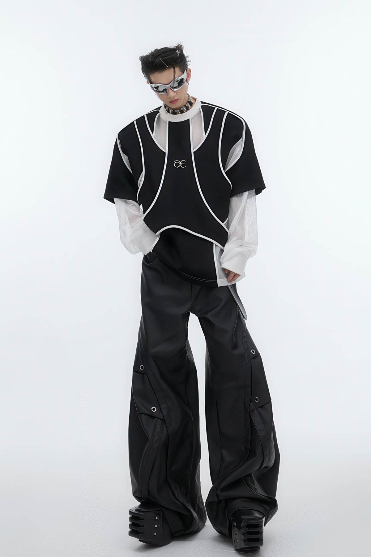 Deconstructed Split Hoodie - Heavyweight Metal Trim with Shoulder Pads - URBANPICK FASHION
