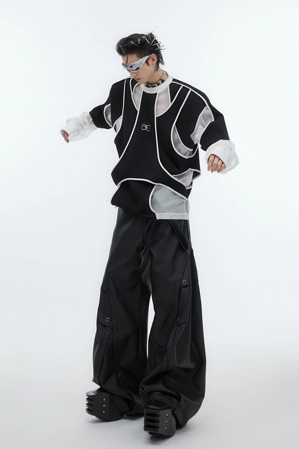 Deconstructed Split Hoodie - Heavyweight Metal Trim with Shoulder Pads - URBANPICK FASHION