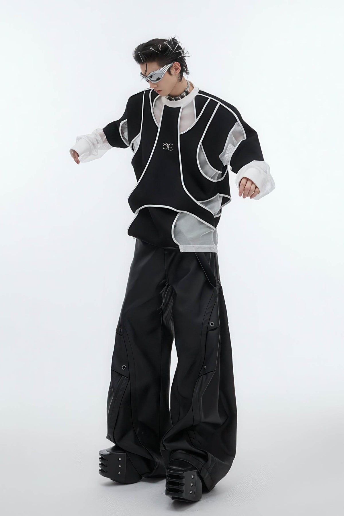 Deconstructed Split Hoodie - Heavyweight Metal Trim with Shoulder Pads - URBANPICK FASHION