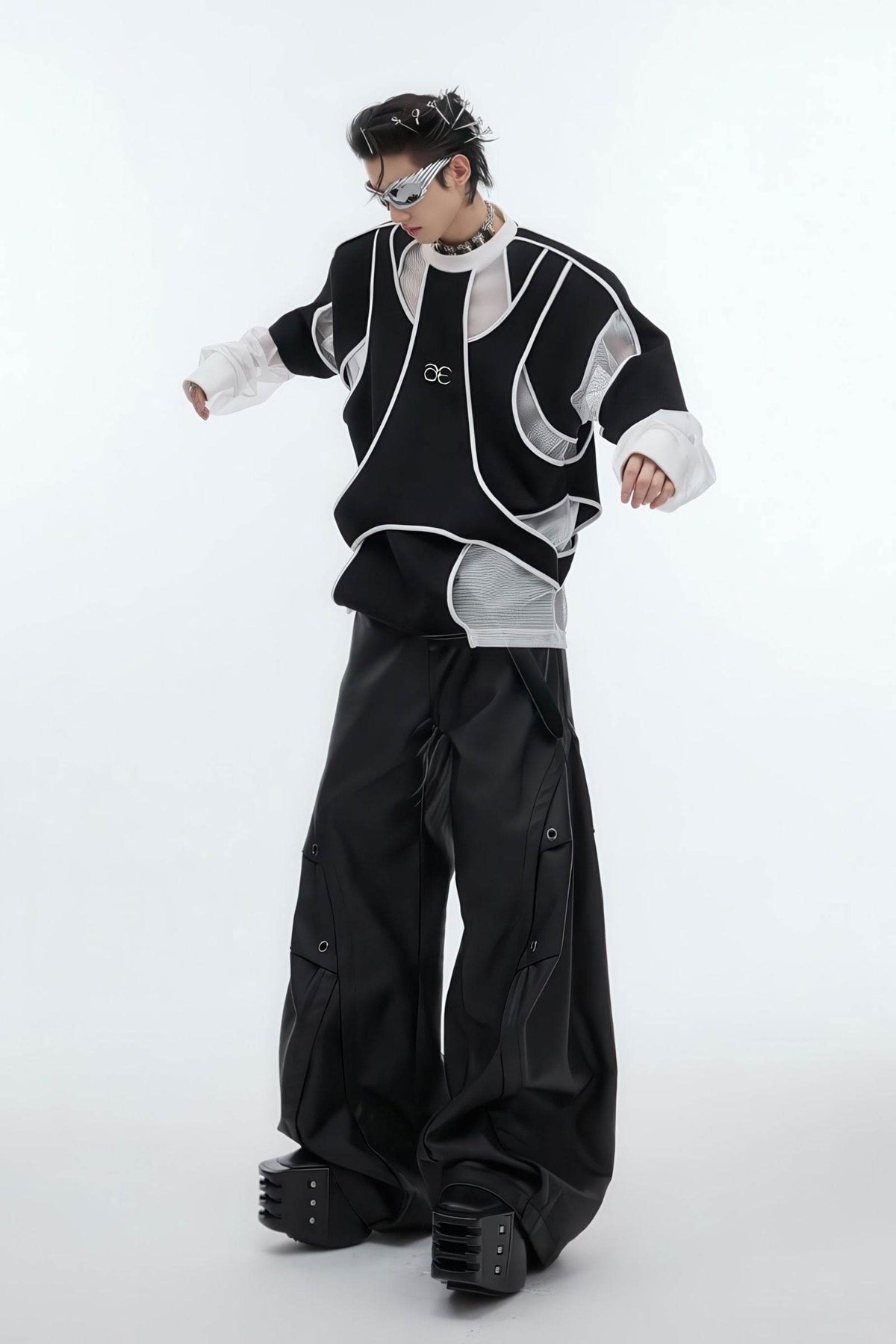 Deconstructed Split Hoodie - Heavyweight Metal Trim with Shoulder Pads - URBANPICK FASHION