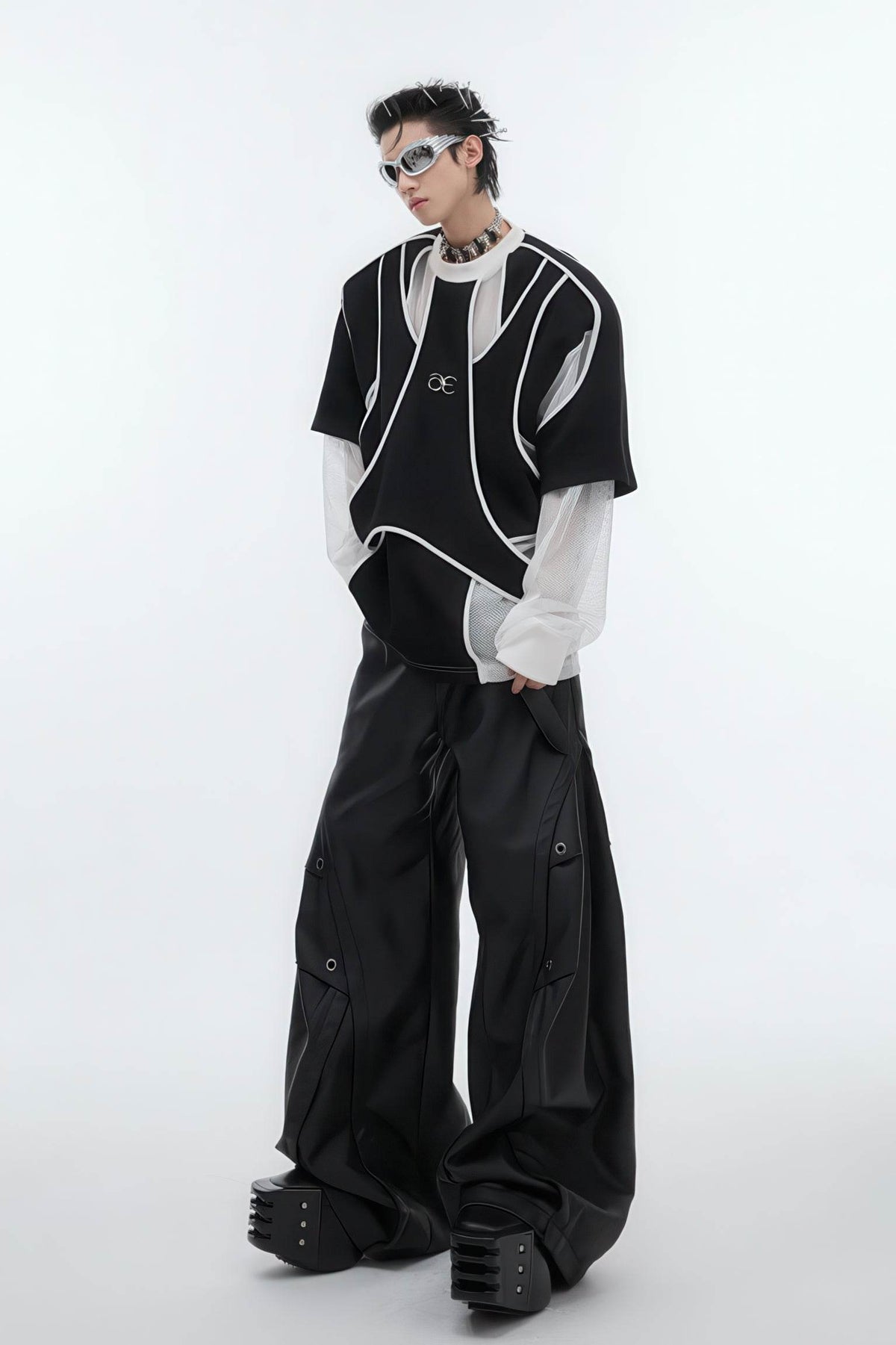 Deconstructed Split Hoodie - Heavyweight Metal Trim with Shoulder Pads - URBANPICK FASHION