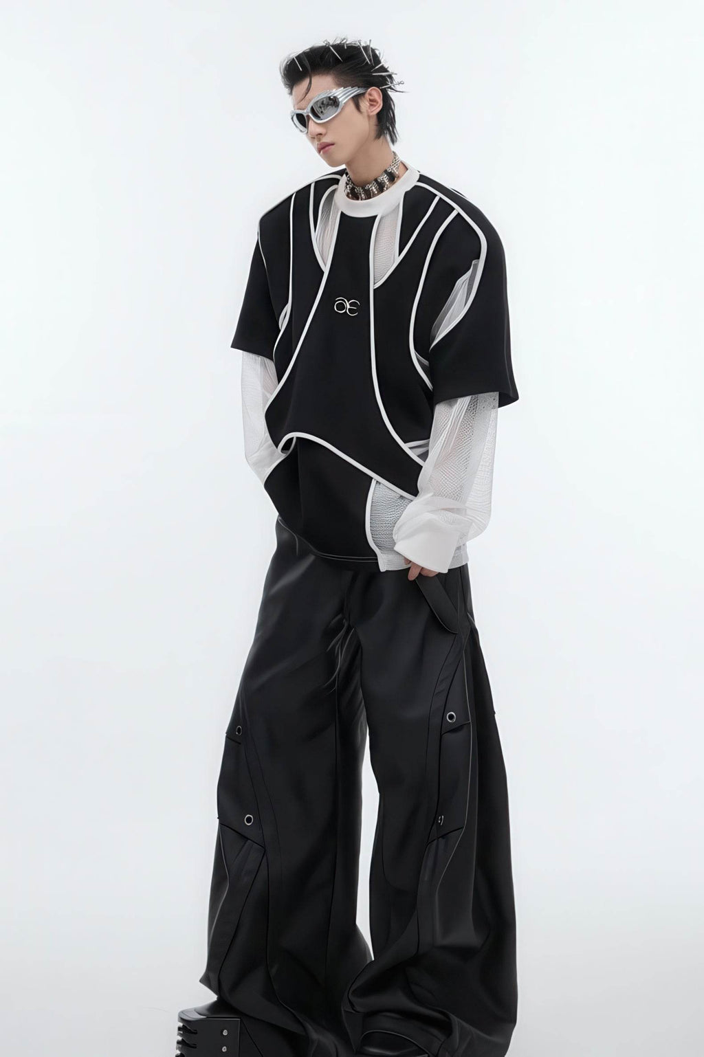 Deconstructed Split Hoodie - Heavyweight Metal Trim with Shoulder Pads - URBANPICK FASHION