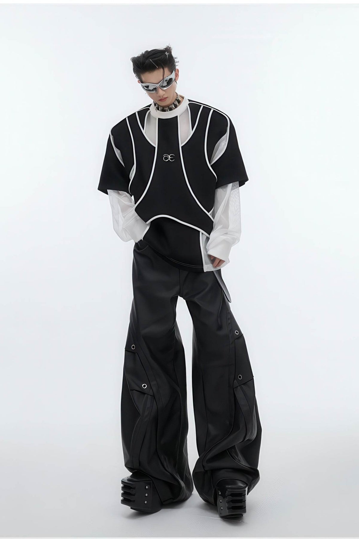 Deconstructed Split Hoodie - Heavyweight Metal Trim with Shoulder Pads - URBANPICK FASHION