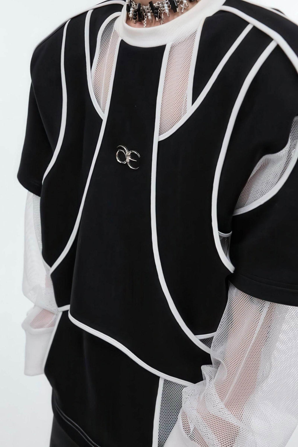 Deconstructed Split Hoodie - Heavyweight Metal Trim with Shoulder Pads - URBANPICK FASHION