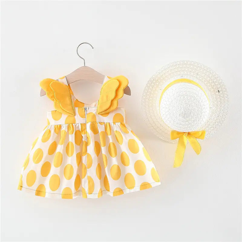 Summer Big Dot Wings Princess Dress with Hat - URBANPICK FASHION