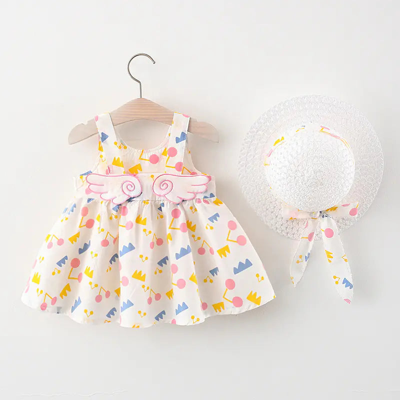 Summer Big Dot Wings Princess Dress with Hat - URBANPICK FASHION