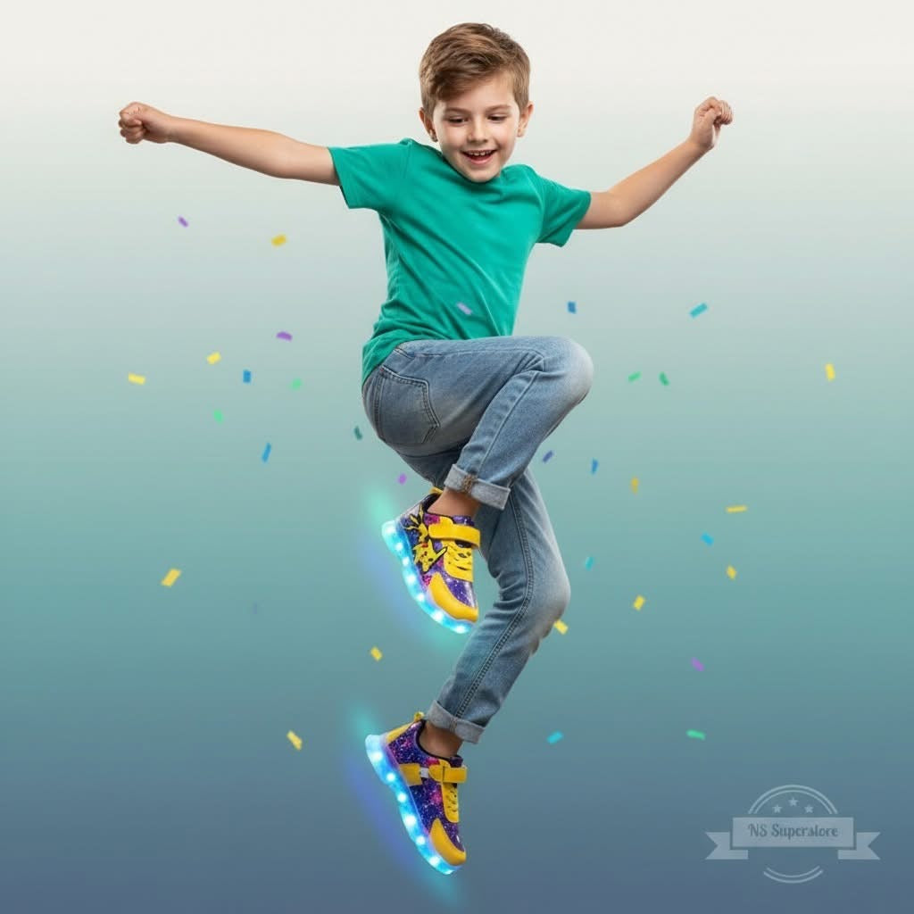 Kid’s Casual Shoes Boys Rechargeable Cartoon PU Leather Spring Fashion Flat Bottom Anti-slip Sneakers Yellow Size 25-36 - URBANPICK FASHION