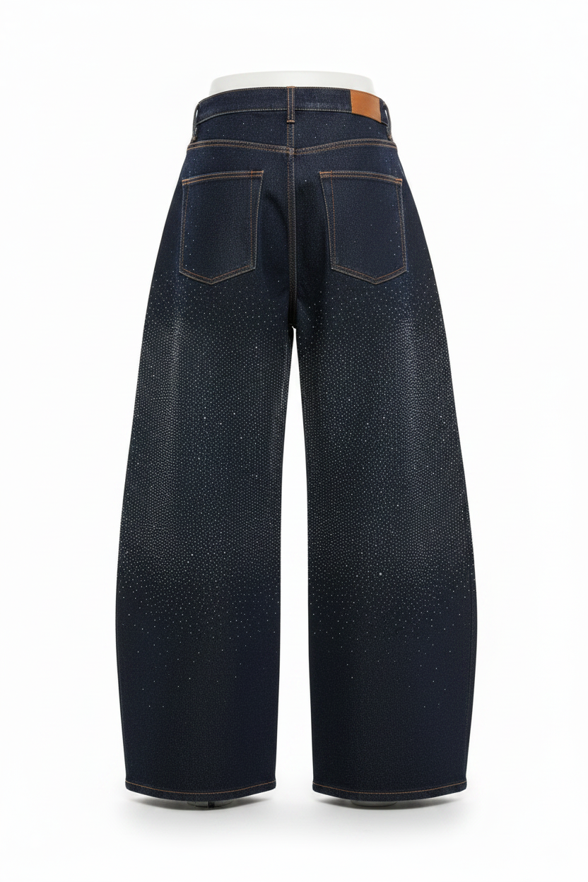 Crystal Embellished Barrel-Leg Jeans