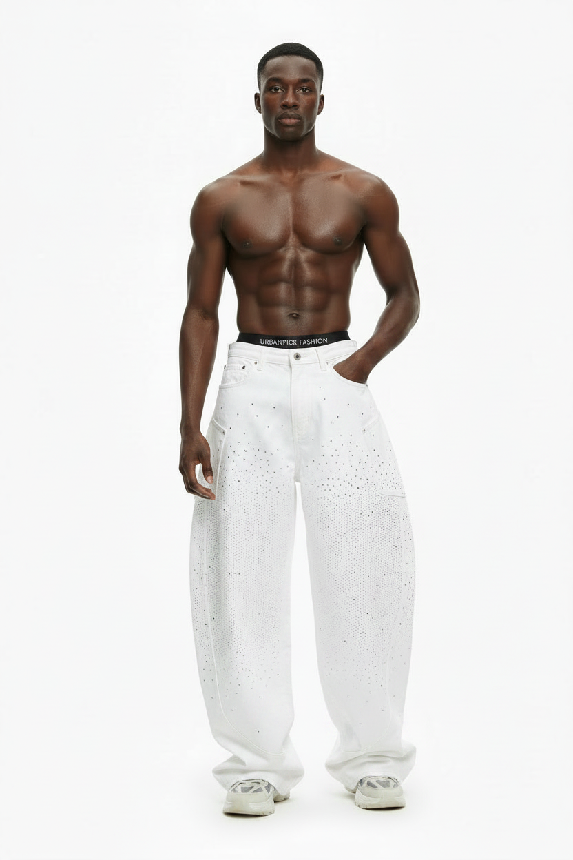URBANPICK Crystal White Wide-Leg Jeans
